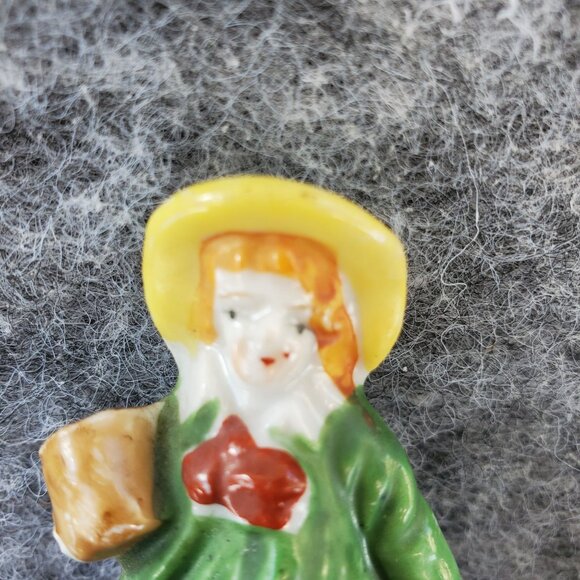 Made In Occupied Japan Porcelain Figurine Child Carrying Bucket Flower Frog - Picture 4 of 8